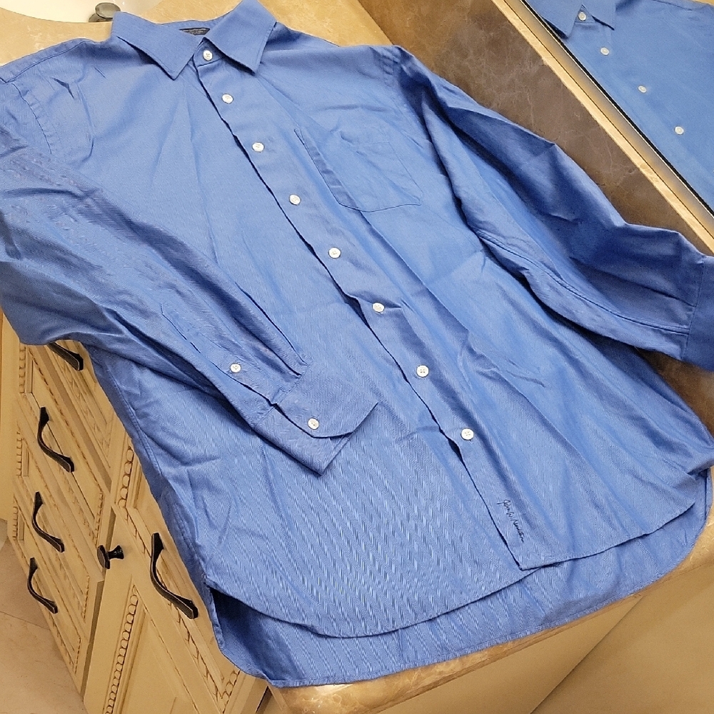 John W. Nordstrom Classic Indigo Button-Down 100% Egyptian Cotton Shirt, 17/35 - Picture 3 of 13
